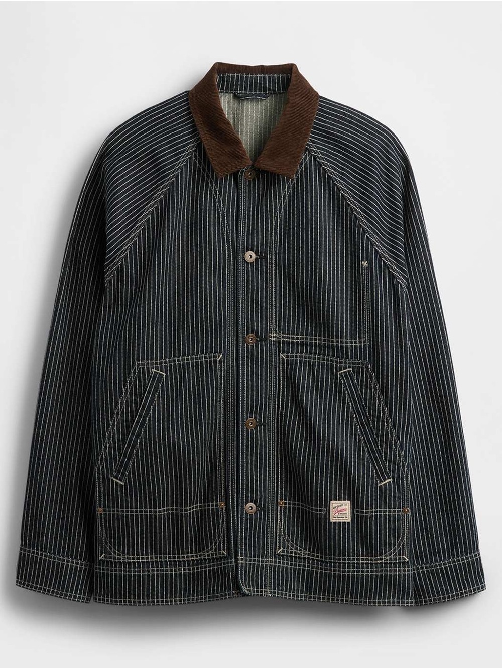 Gap Chore Coat Striped Denim & White Workwear Jacket Corduroy Collar XS Unisex